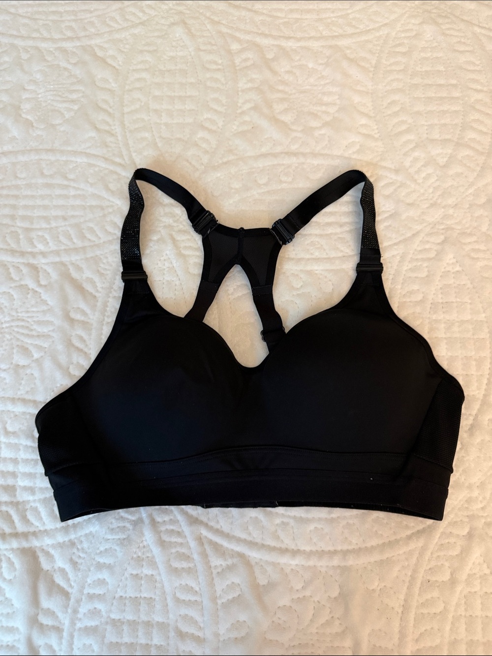 Victoria's Secret Black Racerback Sports Bra with Molded Cups and Rhinestones